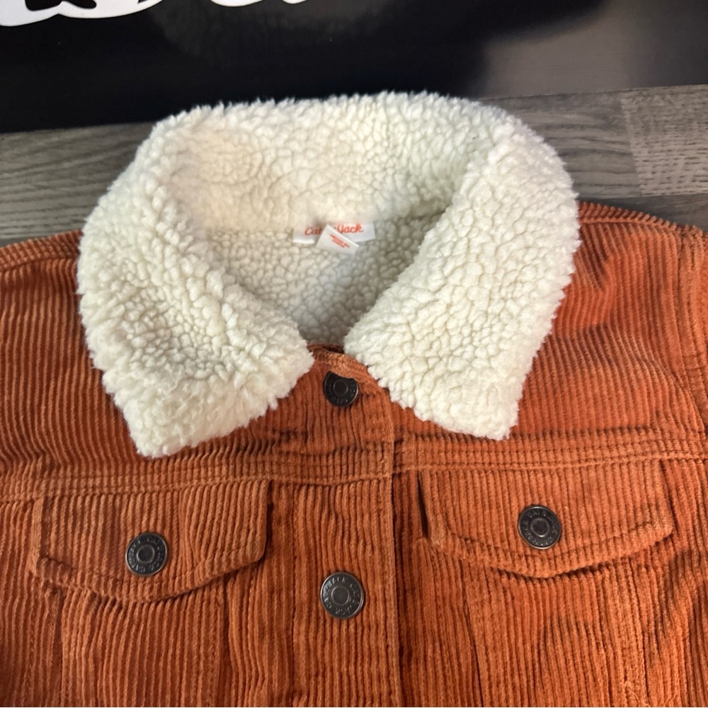 Cat & Jack girl’s Orange Corduroy Jacket with Sherpa Collar - Picture 3 of 12